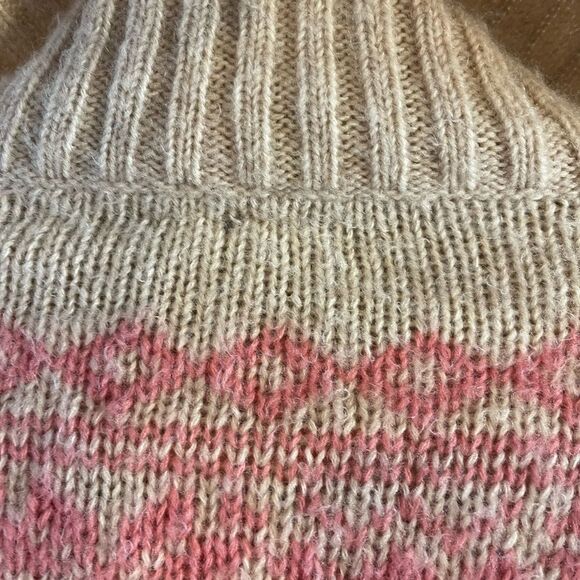 Free People Fair Isle Nordic Alpine Wool Blend Sweater Tan/Pink | SZ M - Picture 4 of 13
